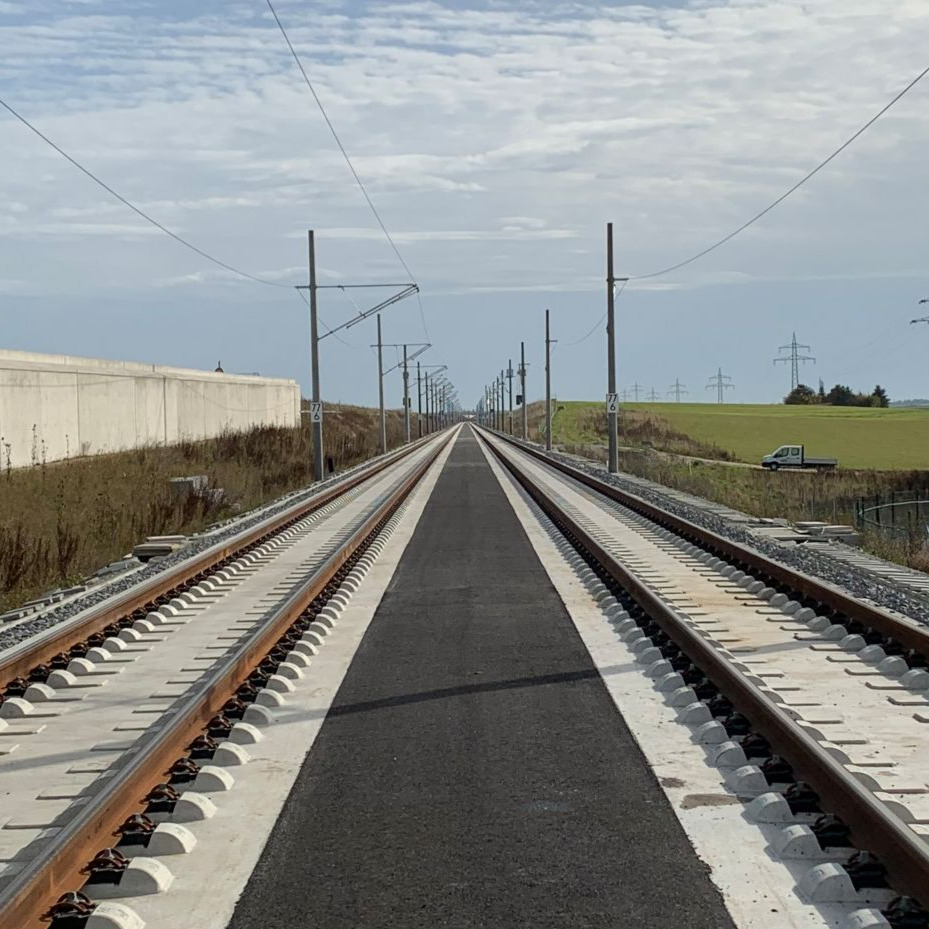 Railway tracks with overhead electrification lines
